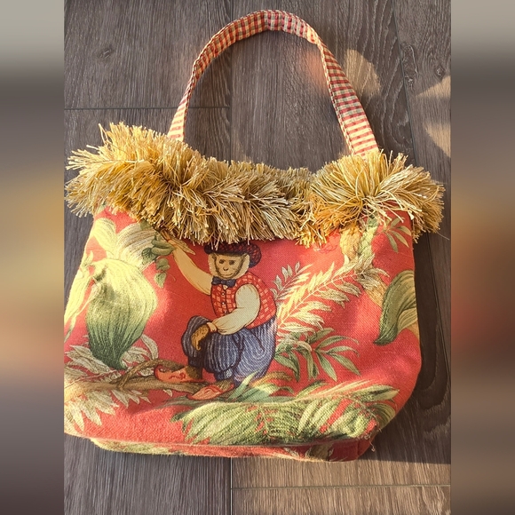 Boho Cottagecore Tapestry Fringe Tote Bag Folk Art Monkey Print Festival Vacay - Picture 2 of 8